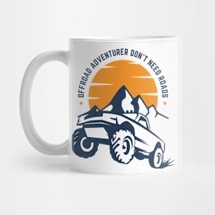 White Navy Orange Modern Illustrative Offroad Adventure T-Shirt Mug